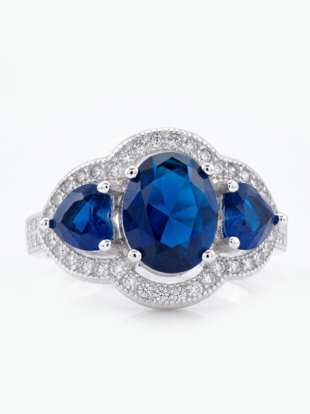 Oval Halo Blue Sapphire ring, 925 Sterling Silver Charmed Aroma
